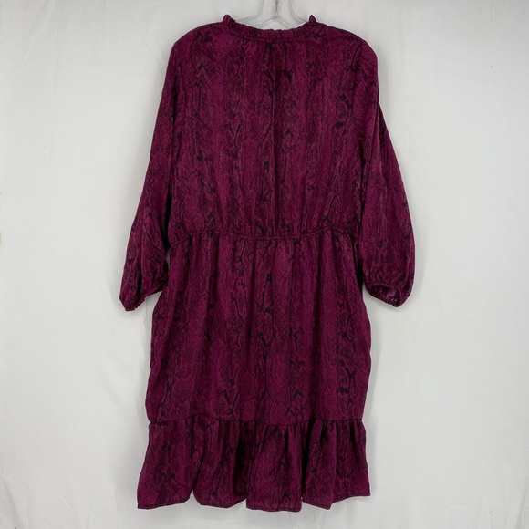 Black Tape Womens Plus Size X Ruffled Dress Magenta Snake Print Blouson Sleeve - Picture 8 of 12